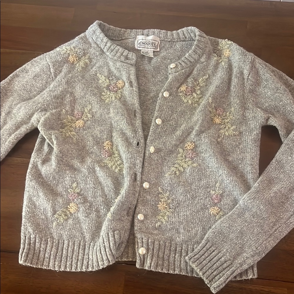 Vintage Croquet Club Gray Floral Women's Sweater